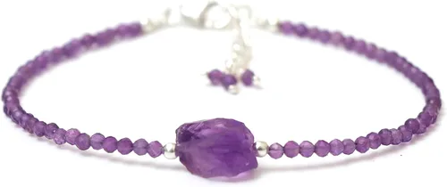 Vista 2 de Pulsera de plata de ley 925 con cuentas completas y ajustables para mujer, pulsera delicada de cuentas de piedras preciosas naturales, regalo