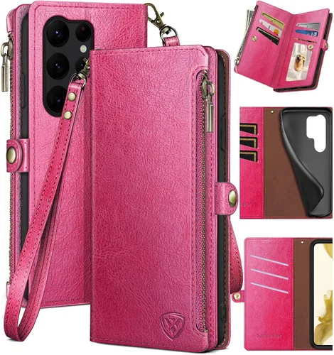 Vista 13 de XcaseBar Funda tipo cartera para Samsung Galaxy S23 Ultra con cremallera【Bloqueo RFID】 Soporte para tarjeta de crédito, libro de folio con tapa