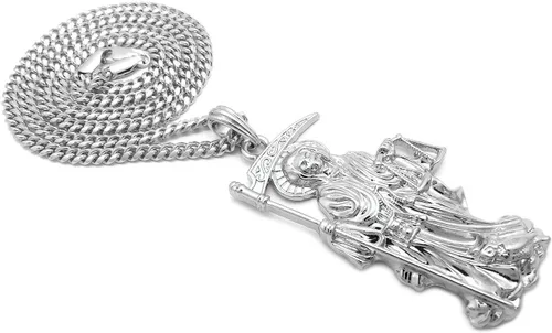 Vista 5 de CAJA COLGANTE CUBANA CUBANA CUBANA PARA HOMBRES DE LA SEÑORA DE LA MUERTE SANTA MUERTE (cadena cubana plateada), Metal, n