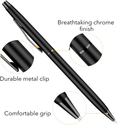 Vista 3 de Unibene Bolígrafos retráctiles metálicos delgados – negro mate, buen regalo para negocios, oficina, estudiantes, profesores, boda, Navidad, punta