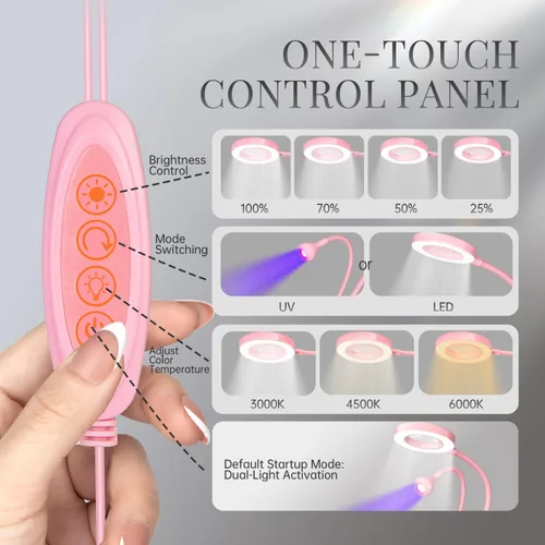 Vista 5 de krofaue Lámpara de uñas UV con lupa 6X, 4 brillo, modo de luz dual Lámpara UV para uñas con lupa 6X
