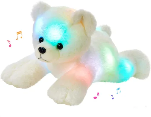 Vista 21 de Glow Guards - Cachorro de peluche azul, de 15 pulgadas, musical, suave, con luces ledes nocturnas, para Navidad, Día del Niño y cumpleaños.
