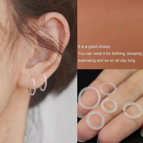 Vista 7 de Retenedores de oreja de plástico unisex antialérgicos, anillos de nariz transparentes de calibre 20-16, con hebilla, cómodos e hipoalergénicos