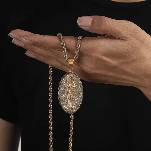 Vista 6 de ROWINCO - Collares colgantes chapados en oro de 18 quilates con colgante de Virgen María Chian para hombres y mujeres ovalados para Nuestra Señora