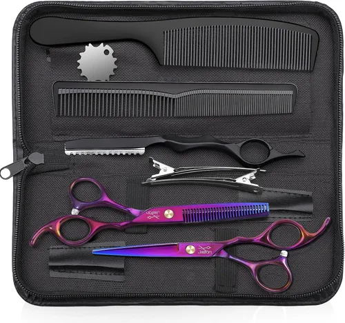 Vista 8 de JASON Juego de 10 tijeras profesionales para corte de pelo, tijeras de adelgazamiento y texturización de 6.7 pulgadas, tijeras rectas para hombres