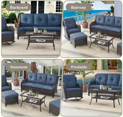 Vista 7 de Belord Mesa de centro al aire libre para patio, mesa de centro de ratán de 40 pulgadas con almacenamiento de 2 capas, mesa rectangular de mimbre