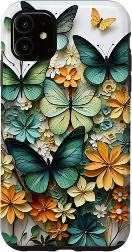 Vista 8 de iPhone 16 mariposa estética mariposas verdes naturaleza acuarela caso
