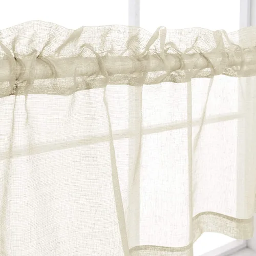 Vista 6 de KOUFALL Vallas de Cocina para Ventanas, Vallas de Lino Translúcidas de Estilo Granja para la Sala de Estar, Beige