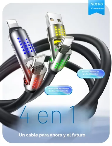 Vista 2 de MAGIC JOHN Cable de carga 240W 4 en 1, 4 pies USB C a Lightning [Certificado MFi], cargadores múltiples para todos los dispositivos, USB A/C grueso
