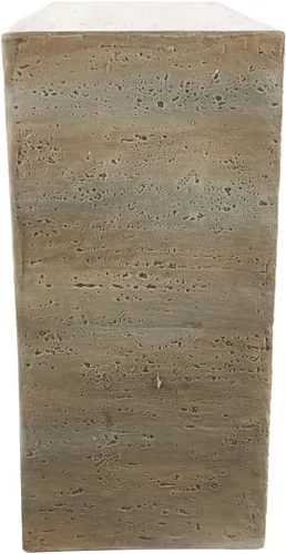 Vista 9 de WILLIAMSPACE Mesa consola escultórica arqueada de 32.3 pulgadas con acabado de travertino sintético, moderna mesa de pasillo de piedra sintética