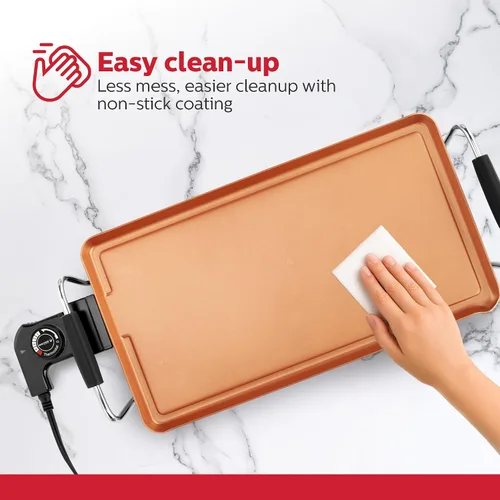 Vista 5 de Holstein Housewares Plancha eléctrica de 16 pulgadas, revestimiento antiadherente Healthy-Eco y sin humo, gran superficie de cocción para hacer