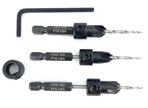 Vista 4 de FTG USA Juego de 3 brocas avellanadoras ajustables para madera #4 (7/64 pulgadas) con broca cónica para carpintería