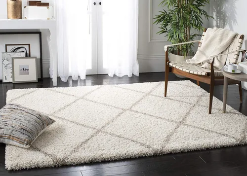 Vista 97 de SAFAVIEH Hudson Shag Collection - Alfombra decorativa de 2 x 3 pies, color beige y marfil, diseño moderno de enrejado, no desprende pelusa