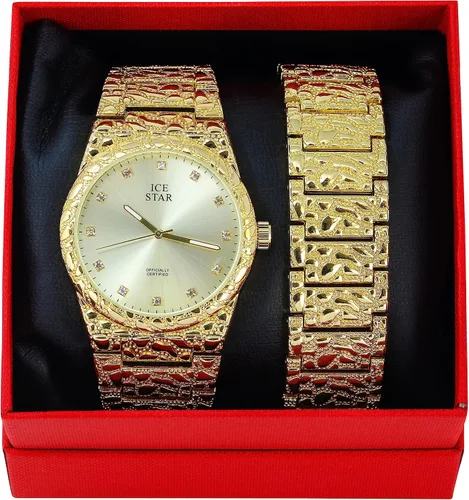 Vista 6 de Men's Luxury 45mm Nugget Design Watch with Diamond Accent Dial - Adjustable Band - Quartz Movement - Exquisite 14k Gold & Silver Finish - Available