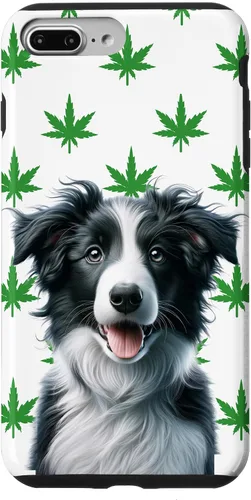 Vista 9 de iPhone 15 Black Border Collie Hemp Leaf Green & White Pattern Case