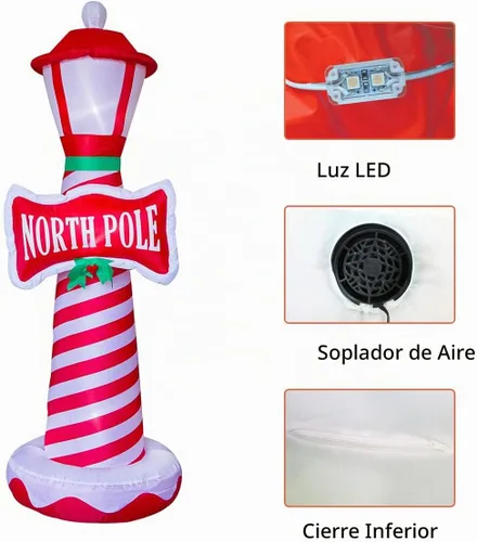 Vista 3 de Poptrend Decoraciones inflables de Navidad, faro inflable de Navidad, decoración de Navidad para patio, césped, hogar con luces LED de Navidad