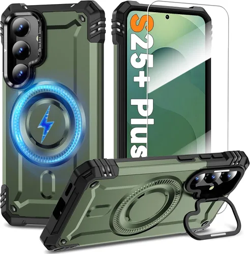 Vista 18 de Funda magnética para Samsung Galaxy S25+ Plus/Galaxy S24+ Plus [Soporte de anillo de cámara integrado] [Protector de pantalla]