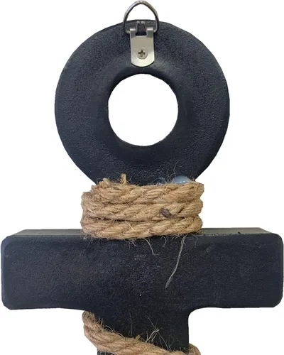 Vista 3 de Ancla de madera náutica rústica con cruces de cuerda, decoración artística de pared, ancla de barra transversal de madera para colgar, decoración