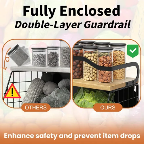 Vista 6 de Mefirt Estante Magnético para Refrigerador con Tapa de Madera, Cesta de Frutas Resistente, Contenedores de Almacenamiento de Frutas, Papas