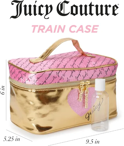 Vista 3 de Juicy Couture Bolso de Maquillaje Oro Rosa Organizador de Cosméticos Esenciales de Viaje Estuche de Tren Corazón Brillante