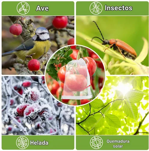 Vista 6 de Bolsas de cobertura de frutas contra pájaros, 25 bolsas de malla de protección de frutas de 4 x 6 pulgadas con cuerda, red para árboles frutales