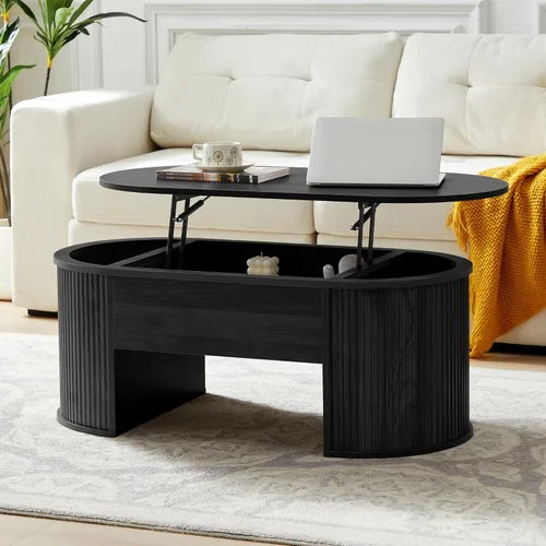 Vista 10 de Mesa de Centro Pequeña con Tapa Elevable, Mesa de Centro Rectangular de Madera con Tapa Elevable y Compartimento de Almacenamiento Oculto, Mesas
