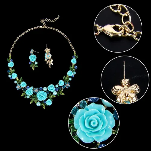 Vista 6 de EVER FAITH Conjunto de pendientes perforados con collar de perlas de imitación de cristal austriaco para mujer