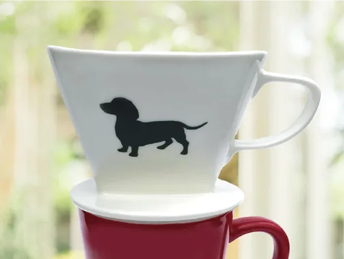 Vista 6 de Simply Charmed Dachshund - Café de cerámica para verter o gotear con caja completa de 40 filtros Melitta Brown tamaño #2