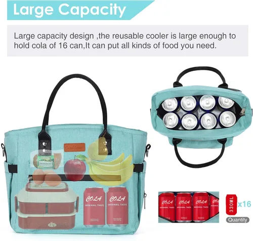 Vista 4 de Lonchera térmica para mujeres y hombres, lonchera para adultos con correa ajustable para el hombro, bolsa de almuerzo grande portátil para oficina