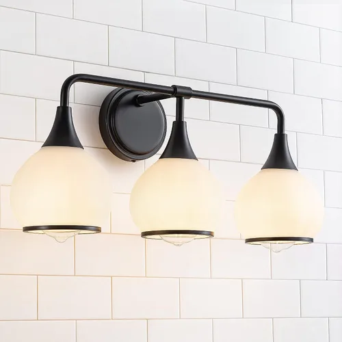 Vista 11 de Accesorios de iluminación de baño en oro cepillado, luces de tocador de 2 luces con pantalla de vidrio esmerilado blanco lechoso, lámpara de tocador