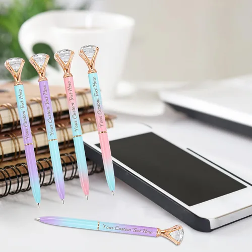 Vista 5 de Bolígrafos personalizados de diamantes grandes, bolígrafo de cristal grabado personalizado con logotipo de nombre, bolígrafo de lujo personalizado