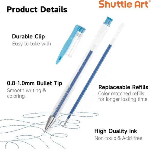 Vista 4 de Paquete de 360 bolígrafos de gel de 180 colores distintos, de Shuttle Art, más 180 recambios, perfecto para los libros de colorear para adultos
