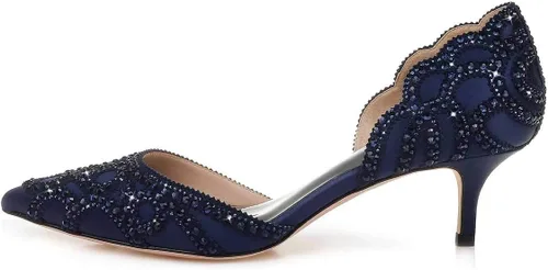 Vista 2 de XYD Zapatos de tacón para mujer, elegante puntera puntiaguda, tacones bajos D'Orsay Kitty, tachuelas de diamantes de imitación, zapatos de satén sin