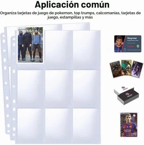 Vista 4 de 100 páginas para tarjetas coleccionables con 9 bolsillos, 11 agujeros, para carpetas de 3 anillas 9 bolsillos por página, 11 agujeros perforados