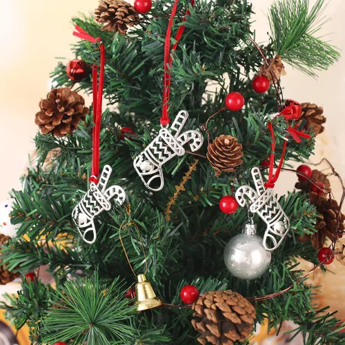 Vista 7 de Juego de 8 adornos colgantes de Navidad, adorno de Navidad plateado para decoración del árbol de Navidad, adorno de árbol de Navidad, adorno