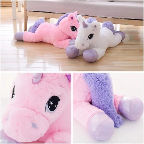 Vista 6 de Juguetes de peluche de unicornio gigante, almohada de felpa suave de unicornios grandes para dormitorio, San Valentín, rosa, 39.4 pulgadas