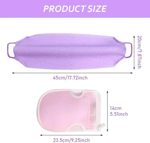 Vista 3 de Juego de 6 piezas de exfoliante para la espalda con asas, limpiador corporal de longitud extendida, 4 limpiadores de espalda y 2 guantes de baño