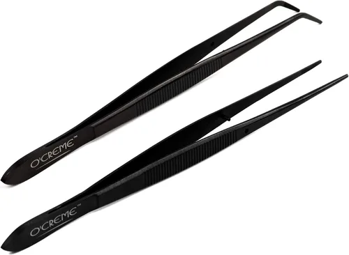 Vista 15 de O'Creme - Pinzas de cocina de acero inoxidable con punta fina Precision plating tongs in purple, 6.25 inches long — ideal for garnishing, plating