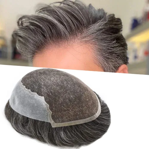 Vista 32 de Mens Toupee Human Hair Replacement System Swiss Lace Toupee For Men Hair Piece Protesis Capilar Mens Hairpiece 5X7#1 Jet Black 120% Density