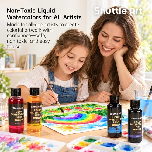 Vista 2 de Shuttle Art 8 Colors Liquid Watercolor Paint, 4oz Non-Toxic Watercolors