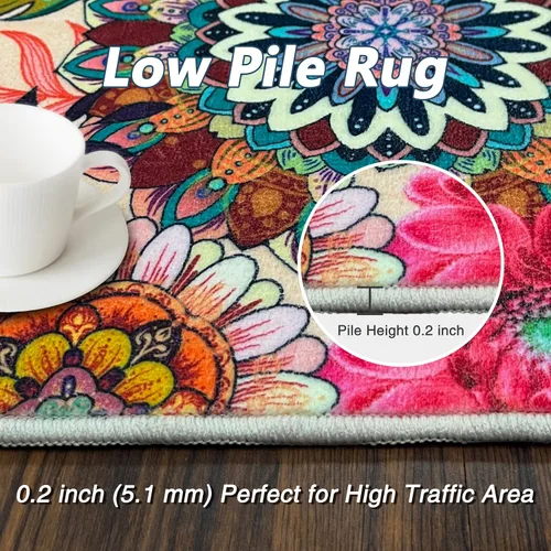 Vista 6 de Alfombra Floral Boho 2x3, Alfombra de Entrada Interior con Flores Coloridas Antideslizante Alfombra Pequeña para Área de Entrada Cocina Baño