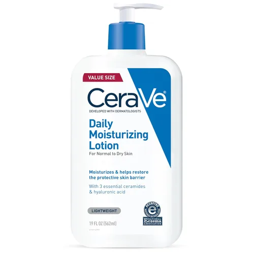 Vista 11 de CeraVe Loción hidratante diaria para piel seca, loción corporal y hidratante facial con ácido hialurónico y ceramidas, hidratante diario, sin