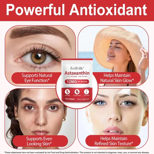 Vista 5 de Suplementos de astaxantina 120 cápsulas blandas, suministro para 4 meses Suplementos antioxidantes de astaxantina premium Fuente de microalgas