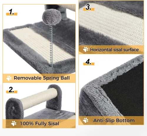 Vista 4 de PAWZ Road Poste rascador y almohadilla para gatos, postes y almohadillas para rascar cubiertos de sisal con pelota de juego, ideal para gatitos