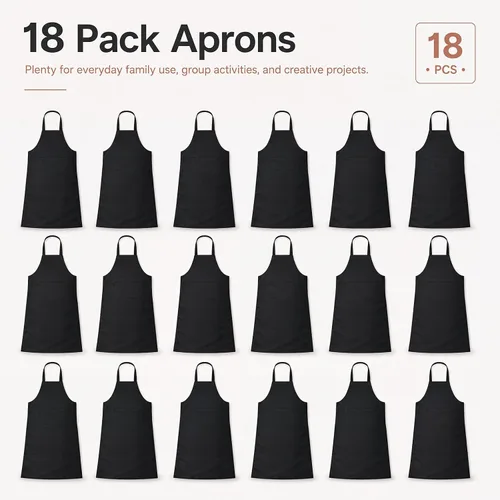 Vista 3 de Syhood Paquete de 18 delantales con babero a granel unisex liso ajustable con bolsillo para chef cocinero, manualidades, cocina, pintura (negro)