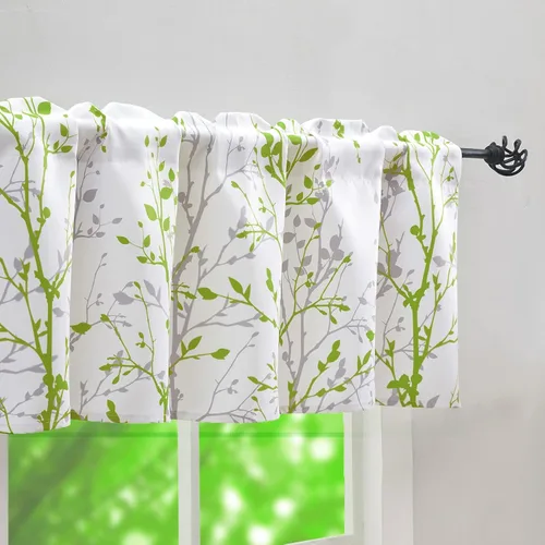 Vista 21 de Luvyohmee Cortina de cenefa estampada con ramas de árbol, cenefa de cocina de 18 pulgadas de largo, color negro, cenefas de ventana grises