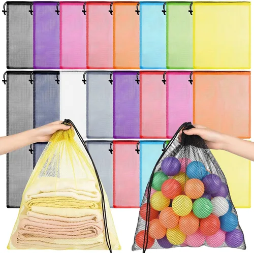Vista 15 de PLULON Bolsa de malla con cordón, bolsa de almacenamiento de malla con cordón, bolsa de lavandería para gimnasio, nailon para almacenamiento, viajes