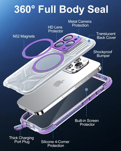 Vista 4 de Funda impermeable para iPhone 15 Pro Max, [lente y protector de pantalla integrados] [IP68 bajo el agua] [15 pies militares a prueba de golpes]