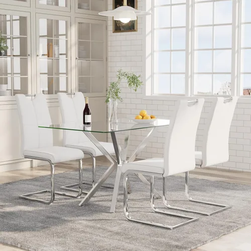 Vista 15 de 5-Piece 47" Dining Table with 4 PU Leather Chairs, Modern Dining Table Set for 4, Rectangle Black Top Kitchen Table with Black Metal Legs for Dining