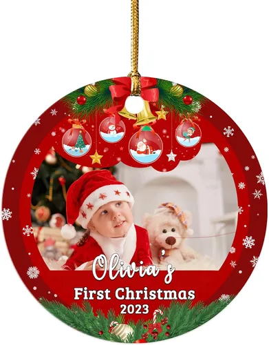 Vista 13 de Impreso en EE. UU. Adornos de Navidad personalizados con foto de perro, adorno de árbol de Navidad con nombre y foto de cachorro personalizados